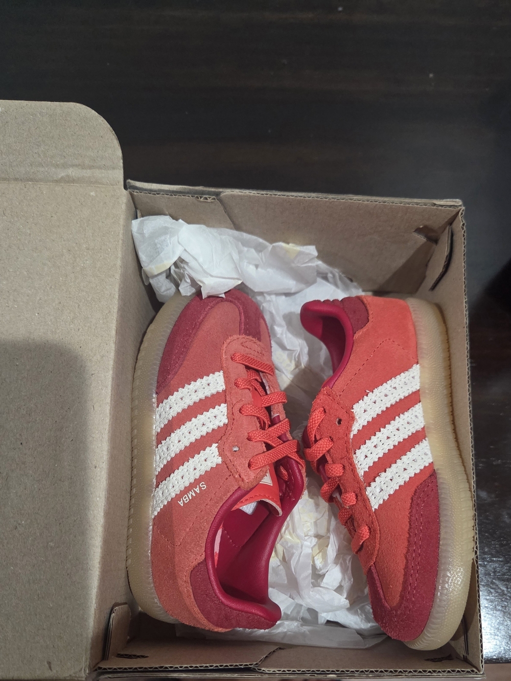 adidas Toddlers Red & White Samba Suede Sneakers